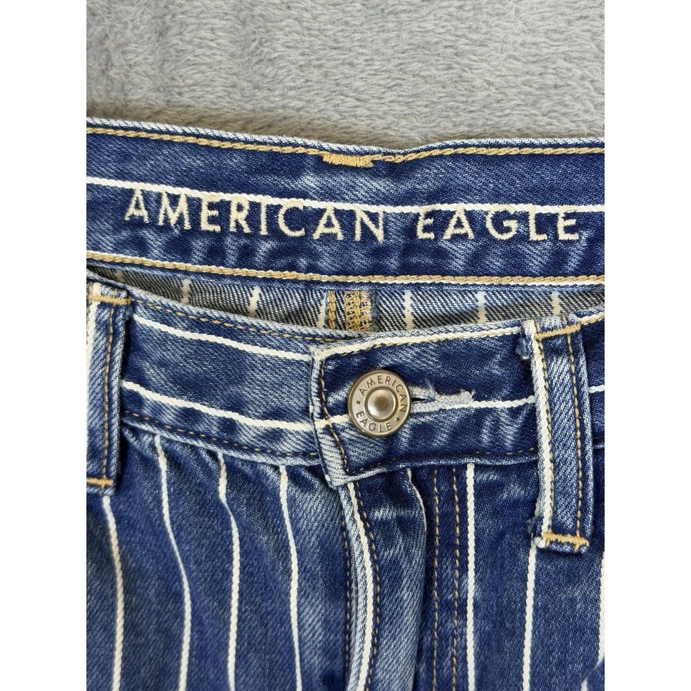 American Eagle Jeans Womens 4 Blue Light Wash Striped High Rise Mom Straight - Picture 7 of 10